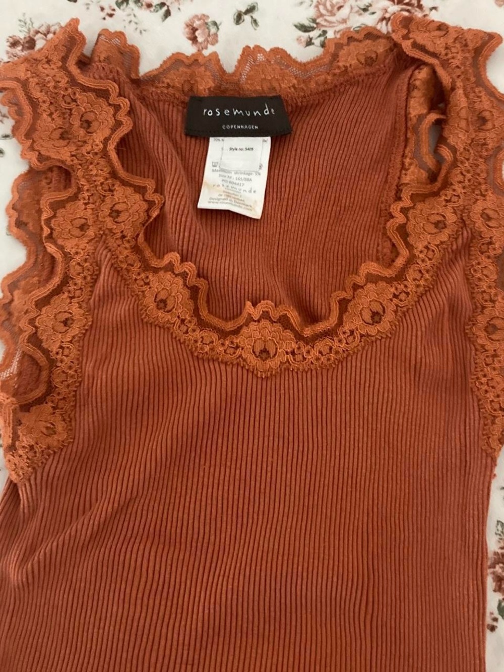 Rosemunde Copenhagen Silk-blend Lace-Trim Ribbed Tank Top - Rust Orange